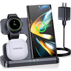 Wireless Charger for Samsung Charging Station & Android Multiple Devices 3 in 1 Fast Charger Stand for Phone Galaxy Z Flip 5/4/3 Z Fold S24 S23 Ultra S22 S21 S20, Galaxy Watch 6/5 Pro/4/3, Buds