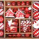 SHareconn 80ct Christmas Balls Ornaments Set, Shatterproof Plastic Colorful Xmas Decorative, Baubles for Tree Decorations with Hanging Strings, Red & White