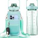 Half Gallon Water Bottle with Sleeve, 64OZ Motivational Water Bottle with Straw & Time Marker, BPA Free Leakproof Large Sports Water Bottle, Reusable Water Jug for Workout Gym Sport