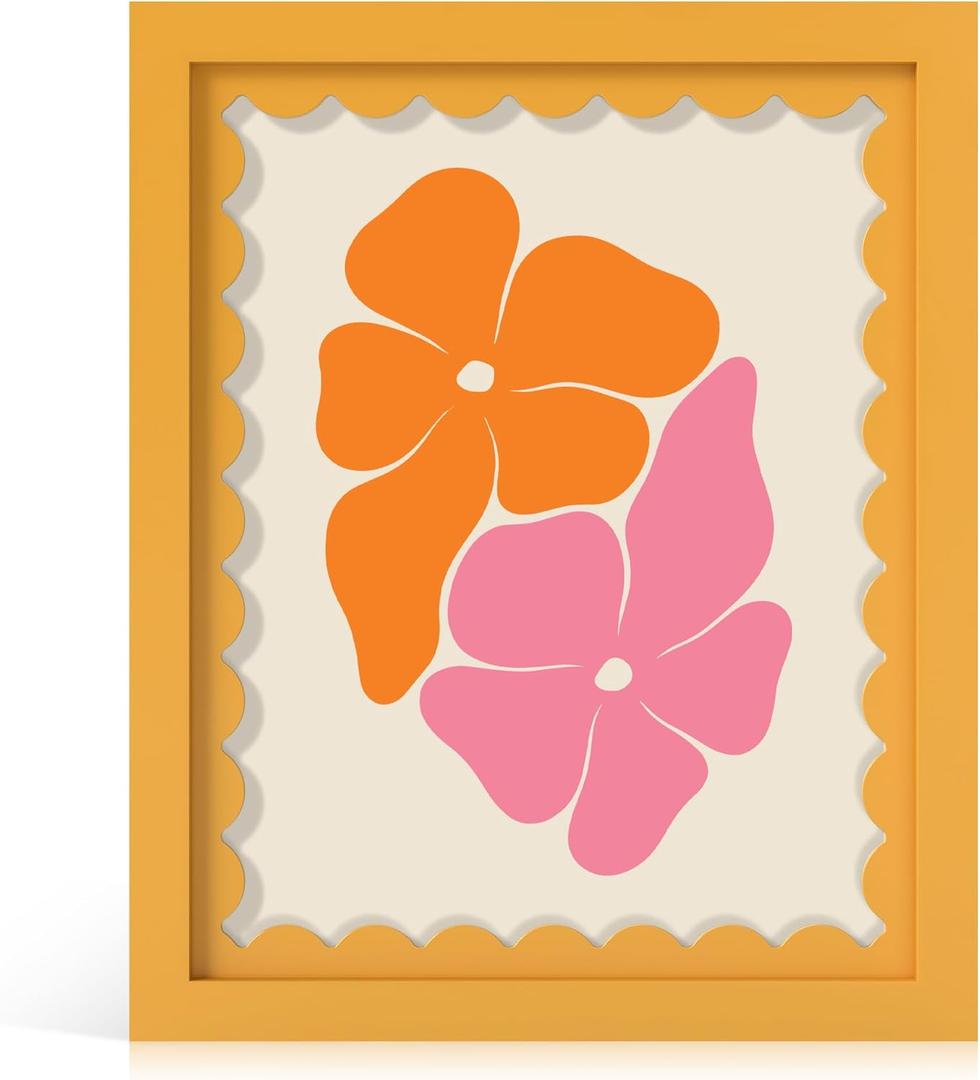 THKRLOF 8x10 Picture Frame with Real Glass, Wooden cute 8 x 10 Photo Frame with Wavy Mat for Tabletop and Wall Hanging, Yellow, 1 Pack