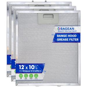 Bagean Range Hood Filter Replacement 12" x 10.5" W10169961A Compatible with Whirlpool Stove Hood Vent Filter - Aluminum Screen for Kitchen Overhead Exhaust Fan Blocks Grease & Filters Oven Air (3-Pk)