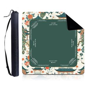 Foilswirl Peacock Mahjong Table Mat Floral Peacock, Ships Rolled33" x 33", Green Chinoiserie Peacock, Non-slip Noise Reduction Carrying Bag for Poker Board Card Games Dominoes