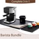 Espresso Knock Box and Silicone Coffee Mat Set Premium Barista Accessories Kit for Espresso Station, includes Microfiber Cleaning Cloth & Heat-Resistant Tamping Mat Anti-Slip Countertop Protection