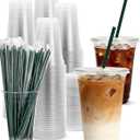 Goodluck 100 Pack 16oz Plastic Cups with Lids and Green Straws, Clear Disposable Iced Coffee Cups, Food Safe Cold Drink Cups for Bubble Tea, Smoothies & Shakes, BPA Free