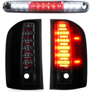 LED Tail Light Assembly + 3rd Brake Light Kit Fit for Chevy Silverado 1500 2500 HD 3500 HD 2007-2014, for GMC Sierra 3500 HD 2008-2014 with Dual Wheel Only, Pack of 3, Chrome Housing Smoke Lens