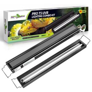 REPTI ZOO UVB Reptile Light, New Version T5 HO UVB Lighting Combo Kit, Reptile Terrarium Hood with 5.0 UVB Tube Bulb, Reptile Light Fixture 24W-22Inch