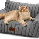 Cat Couch for Pets, Cute Cat Bed with Cozy Soft Faux Rabbit Fur for Kitten, Fuzzy Cats Sofa for Indoor Cats, Supportive Pet Sofa with Removable Washable Cover, Light Gray, 24"