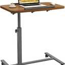 Laptop Table Mobile Adjustable Height Portable Desk Notebook Swivel PC Computer Rolling Desk with Wheels, Laptop Stand for Couch Bedside Hospital Bed Table (Light Walnut)