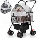 3 in 1 Pet Carrier Stroller with Detachable Carrier, Full Window Mesh, Large Storage Bag, Rear Brake,Foldable Dog & Cat Stroller for Small/Medium Dogs up to 33 lbs, One-Touch Folding and Storage