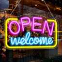 Open Signs for Business, 16"X 9" Bright LED Neon Open Sign Powered by USB with ON/OFF Switch, Adjustable Brightness Open Sign for Bars, Hotel, Stores, Coffee, Window, Wall, Party (Pink&Blue&Yellow)
