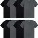 Fruit of the Loom Men's Lightweight Active Cotton Blend Undershirts (Large, Crew - 8 Pack - Black/Grey)