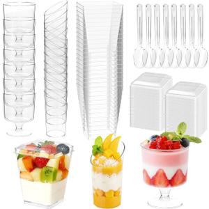YOIYINI 170Pcs Plastic Dessert Cups with Lids,Shooters Cups for Party,Yogurt Parfait Appetizer Cup,Mini Dessert Cup with Spoons for Pudding,Cocktail,Fruit,Ice Cream