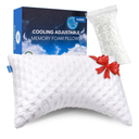 Cooling Side Sleeper Pillow for Neck and Shoulder Pain, Luxury Shredded Memory Foam Curved Bed Pillows for Sleeping Set of 1- Adjustable Queen Size- Washable Cover Crescent White