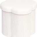 B FSOBEIIALEO Storage Ottoman Cube, Flowers Shaped Ottomans with Storage Foot Stool Footrest, Boucle Ottoman Seat for Dorm Room, Faux Teddy Fur, Cream White 15"x15"x15"