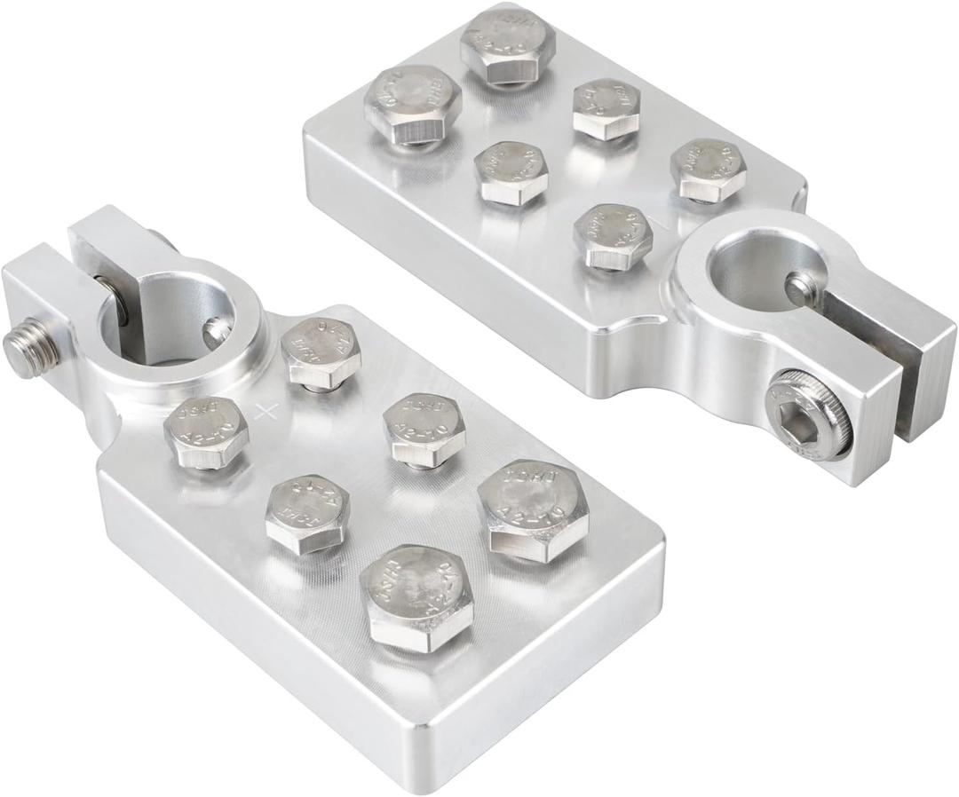Bevinsee 6 Spot Battery Terminal Connector Clamps 4/0(XL) AWG Gauge, Positive and Negative (+/-)(Pair) for Standard SAE Post Style, Multi-size Hole Holder for AGM with M8*4 M6*8 Bolts M8*2 Fasten Bolt