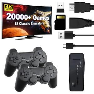 2026 Upgraded Retro Gaming Console, 20,000+ Retro Game Stick, Built-in Classic Video Games 18 Emulators, 4K HDMI Output, Plug and Play Game Stick with 2 Controllers(64G)