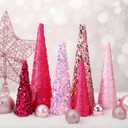 Anglechic 6 Pcs 10" 8" 6" Pink Valentines Cone Trees Decoration Glitter Velvet Table Centerpiece Valentines Pink Tabletop Ornaments for Xmas Tabletop Home Crafts Wedding Holiday Party Room Decoration