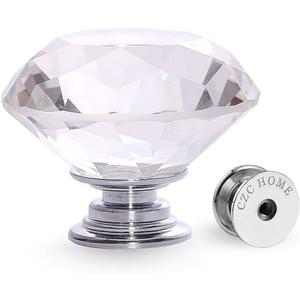 CZC HOME 25 PCS Diamond Crystal Glass Pull Handle Cabinet Knobs Cupboard Drawers Cabinet Dresser Bookcase Wardrobe (40mm, Transparent)