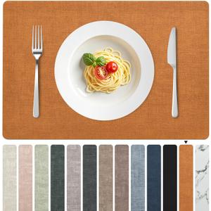 FROMHEART Faux Leather Placemats Set of 12Waterproof,Heat/Oil Stain-Resistant PU Table MatReversible,Non-Slip,Easy to Clean Place Mats for Kitchen,Dining,Indoor/Outdoor,(Orange-Grey,11.8" x 17")