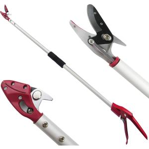 6FT Long Reach Pruner and Fruit Picker with Cut & Hold Feature, Lightweight 1.43lb Aluminum Pole with 90 Rotating Head, High Carbon Steel Sharp Blade, Ergonomic Tree Trimmer for High Branches