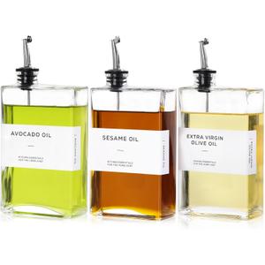 Olive Oil Dispenser Bottle for Kitchen, 3 Pack Glass Oil and Vinegar Dispenser Set, Elegant Book Design, Durable, Leak-Proof, Easy-Pour Spouts, Perfect for Kitchen, Dining Table (12oz)