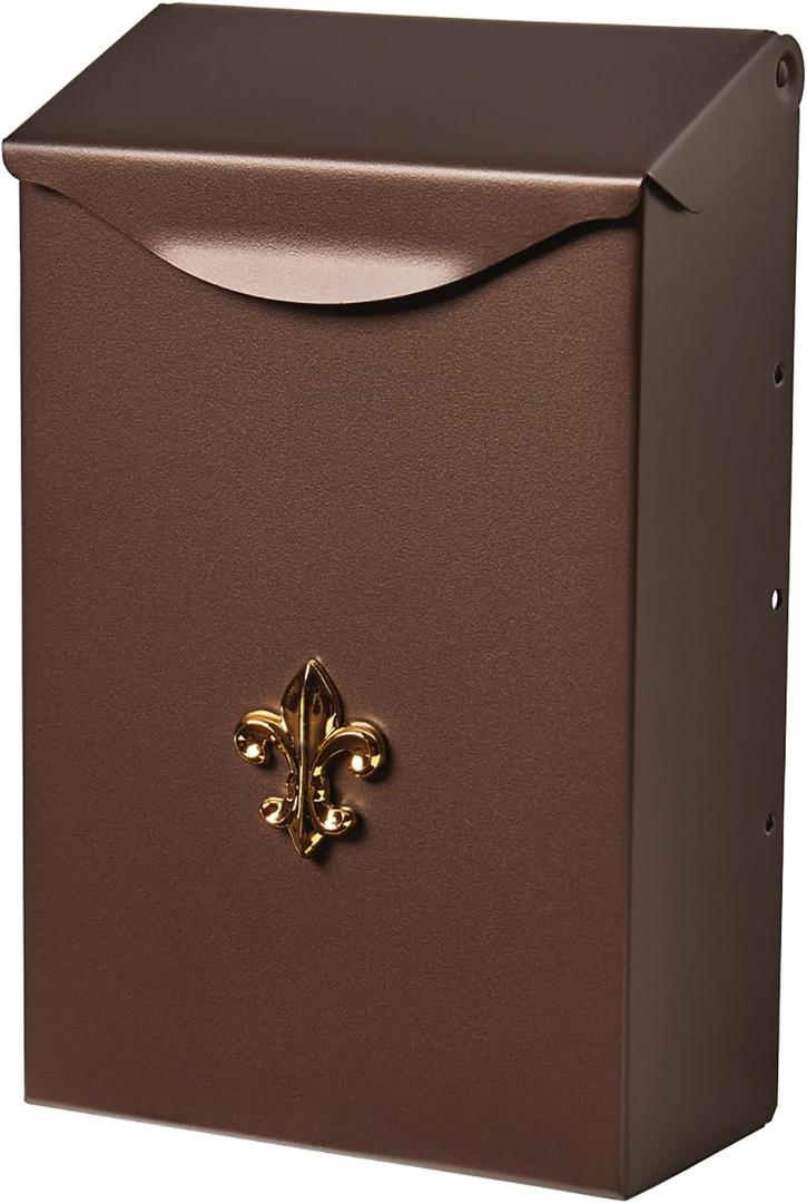 Architectural Mailboxes City Classic Vertical Wall-Mounted Mailbox for Outside, Rust-Resistant Galvanized Steel Metal Small Mail Box, Bronze