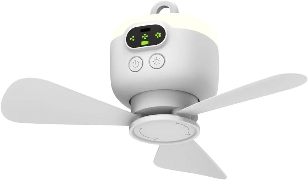 Xeamun Portable Camping Fan, 10.6 Inch Tent Ceiling Fan,Rechargeable 8000mAh with Light & Hook,Timable & Auto Shut Off,Detachable Fan Blade, Used for Tent Canopy RV Porch Beach Bedroom