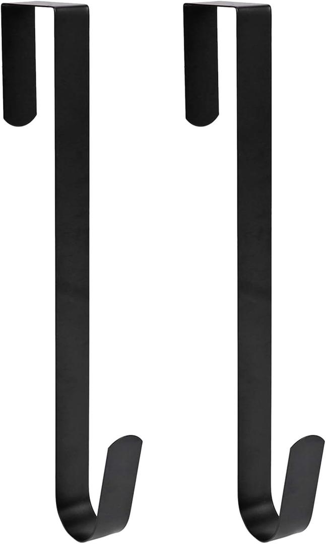 Sattiyrch 15" Wreath Hanger for Front Door, Sturdy Steel Wreath Door Hanger, Over The Door Hanger Hook (Black,2)