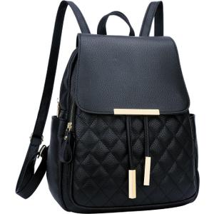 KKXIU Quilted Trendy Leather Backpack Purse for Women and Ladies Shoulder Travel Daypacks Bags (Black)