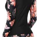 Daci Women Two Piece Rash Guard Long Sleeve Swimsuits UV UPF 50+ Swim Shirt Bathing Suit with Boy short Bottom (S)
