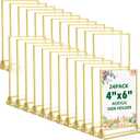 TonGass 24-Pack 4"x6" Gold Acrylic Picture Frames – 3mm Gold Border Wedding Table Number Holders, Clear Double-Sided Acrylic Sign Holders for Weddings, Banquets, Parties, Centerpieces