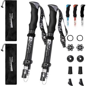Trekking Poles - Aluminum 7075 Adjustable Walking Sticks with Quick Locks, Expandable to 53", Ultralight for Hiking, Camping, Mountains (Set of 2) (Black)