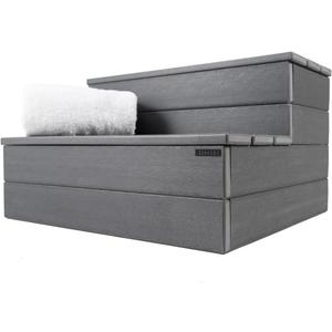 DENKOE Hot Tub Steps - Wood-Looking Plastic, 100% Waterproof, Gray Non-Slip, Heavy Duty Outdoor Spa Stairs - Multi-Use for Porch, Fits Any Size