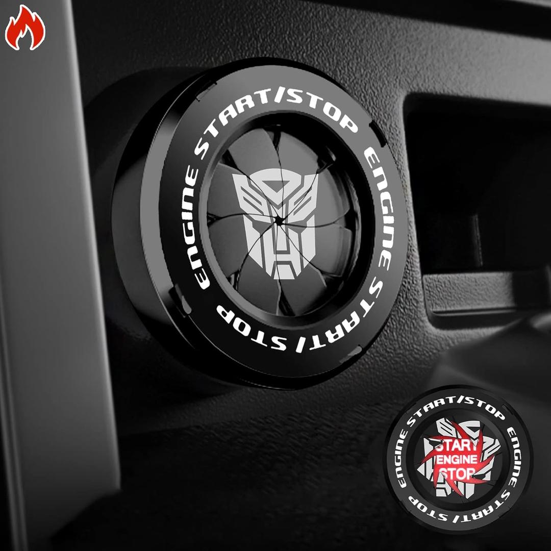 Tybasthe Rotary Push Start Button Cover, Transformers Car Accessories Engine Start Stop Button Cover, Autobots Car Stickers Interior Decor, Motorcycle Ignition Key Switch Cover, Black