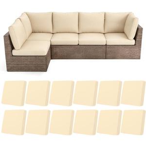 HEBE Stretch Patio Cushion Covers Set 12pcs,Waterproof Outdoor Couch Covers Replacement,Washable Reusable Seat Cushion Slipcovers for Patio Furniture Protector,Chair Cushion Cover (Beige)
