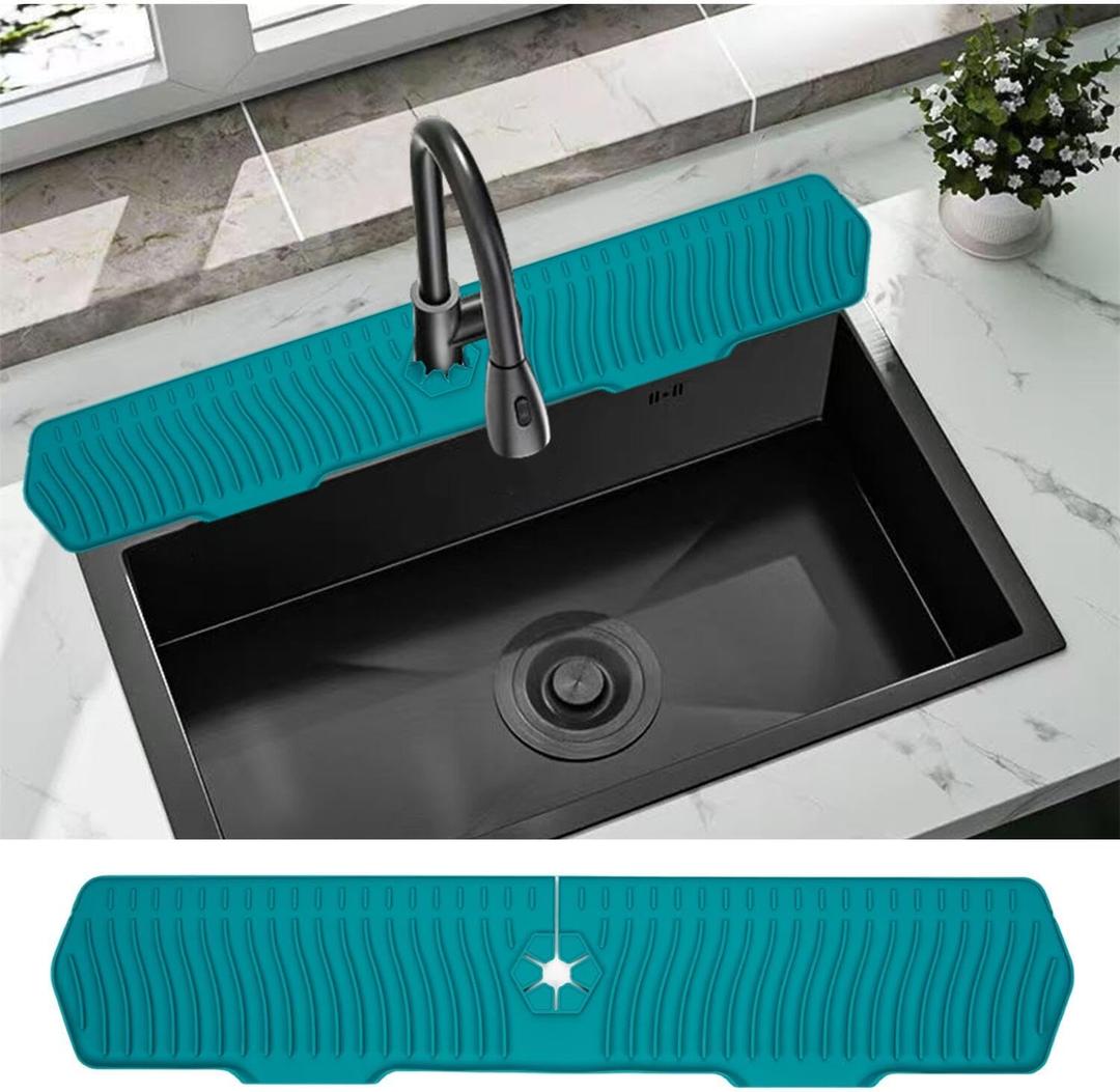 30 Inch Sink Splash Guard, Large Size Kitchen Sink Splash Guard, Longer Silicone Faucet Handle Drip Catcher Tray for Kitchen Countertop, Bathroom, Farmhouse (Green)
