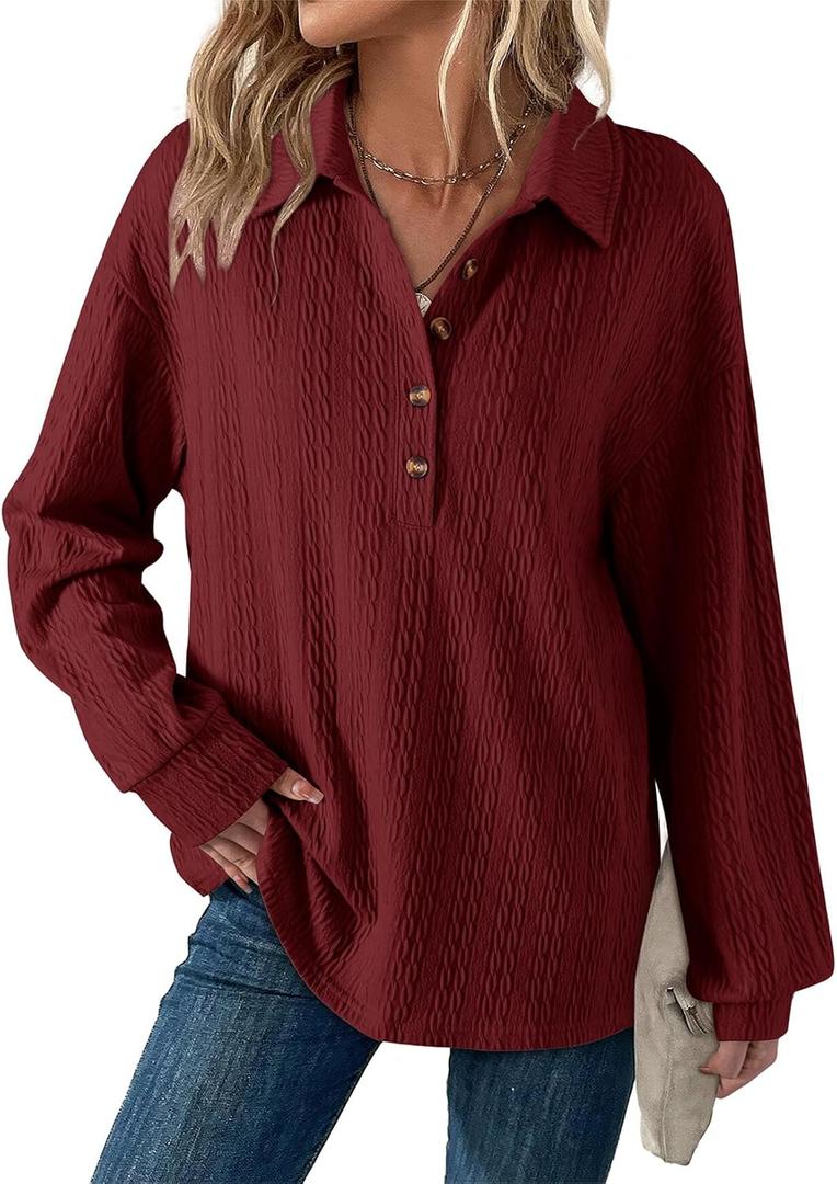 Dokotoo Tops for Women Trendy Womens Fall Fashion 2024 Womens Long Sleeve Tops Red X Large