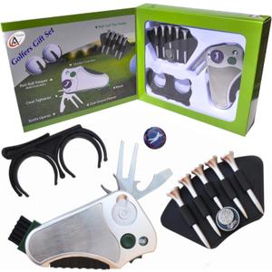 Golfer's Best Golf Gift Set: Tool - Stroke Counter, Divot Tool Repair, Brush, Ball Marker, Cleat Tightener, Club Groove Cleaner Belt Tee Holder Tees Belt Ball Holder - Gift Idea For Men Women (Green, White, Black)