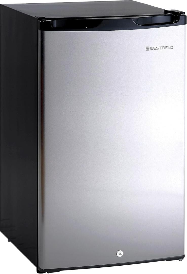 West Bend Mini Fridge Compact Refrigerator for Home Office or Dorm, Auto Defrost with Reversible Door, Energy Star Rated, 4.4-Cu.Ft., Stainless Steel (Metallic)
