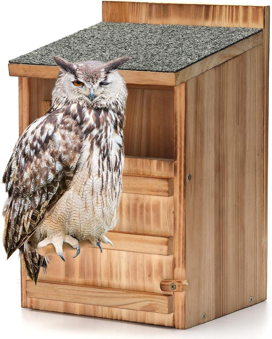 Owl House Premium Wooden Bird House Kit  Cedar Owl Nesting Box for Barn & Screech Owls, Includes Shavings & Screws
