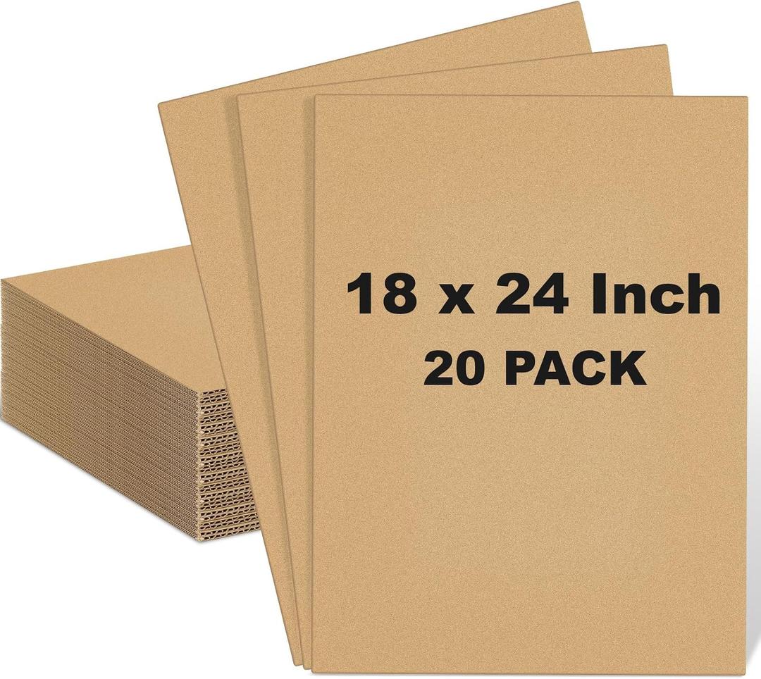 Henoyso 20 Pack 18 x 24 Inch Corrugated Cardboard Sheets Flat Cardboard Sheets Packaging Inserts Flat Square Inserts Squares Separators for Shipping Packing Mailing Crafts (Brown)