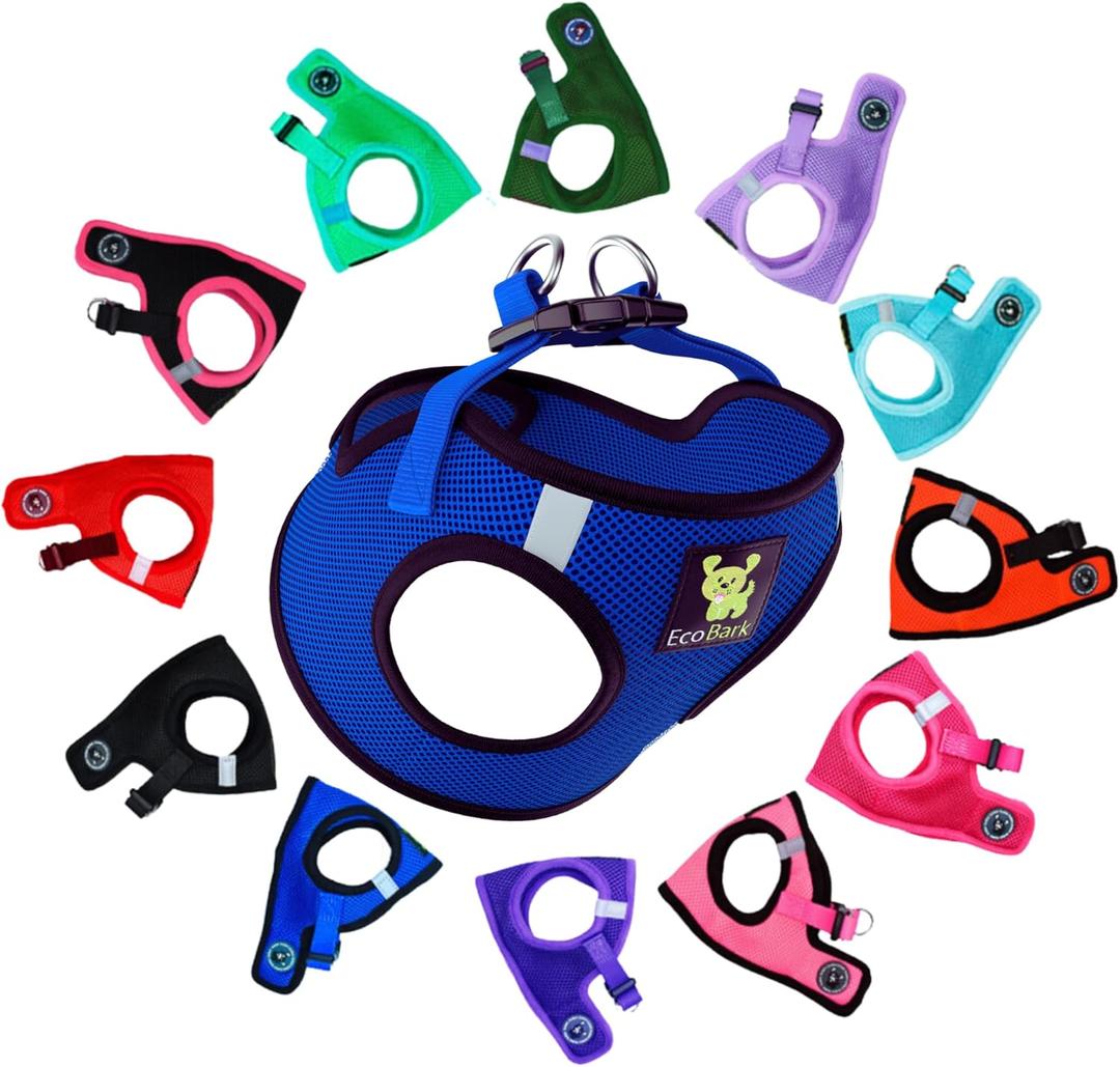 EcoBark Step in Dog Harness - Eco-Friendly Dog Harnesses for Small and Medium Breed Dogs - Reflective and Adjustable Body Halter Vest - Soft Mesh Toy Breed Harness (Bright Blue Sport, XL)