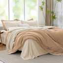 Queen Comforter Set Khaki Reversible Bedding Set, 7 Pieces Soft Bed in a Bag Queen with Comforter, Sheets, Pillowcases & Shams, All Season Boho Queen Bed Set, Contrasting Design