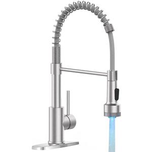 OWOFAN Kitchen Faucet with LED Sprayer Single Handle Pull Down Sprayer Spring Kitchen Sink Faucet with LED Light Brushed Nickel 9005SN