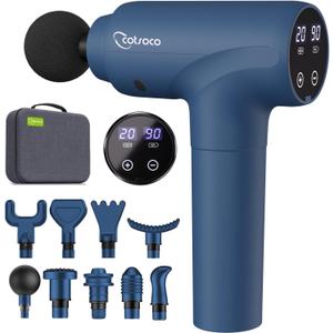 cotsoco Massage Gun Deep Tissue, Muscle Massage Gun with 9 Attachment Heads 20 Speeds & Silent Brushless Motor for Pain Relief, Handheld Percussion Back Massager Gun for Athletes (Dark Blue)