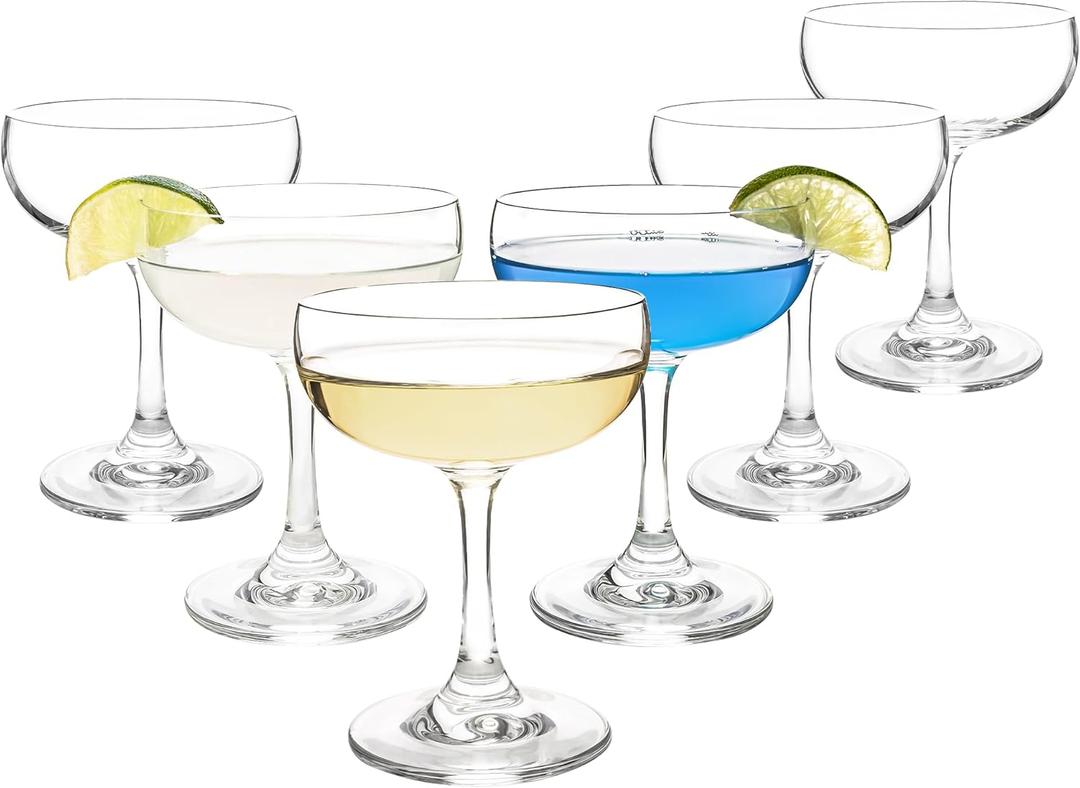 Crystal Coupe Champagne and Cocktail Glasses Daiquiri Manhattan Glasses Set of 6 Martini Drinking Set for Parties, Bars and Gifts, 7 oz