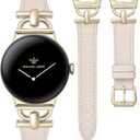 Wearlizer Leather Bands Compatible with Google Pixel Watch 4/3 41mm/Pixel Watch 2/1 Band Women, Dressy Designer Slim Leather Strap with D-Shape Metal Buckle for Pixel Smartwatch Accessories
