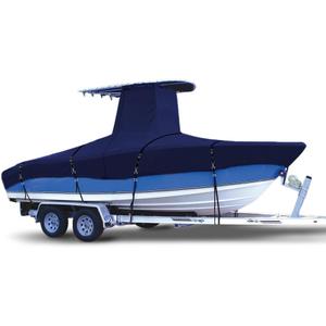 900D Marine Grade Fade and Tear Resistant Trailerable T-Top Boat Cover, Heavy-Duty Waterproof and UV-Proof T TOP Boat Storage Cover with Windproof Metal Buckle Straps Fit 18ft-20ft Long(Navy)