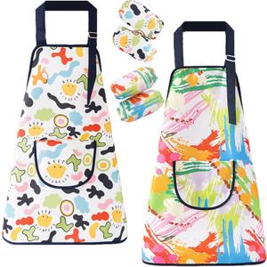 Kids Apron 2 Pack Toddler Apron with Pockets Adjustable Kids Aprons for Girls Boys Cooking Baking Painting Crafting