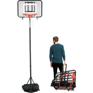 Foldable Basketball Hoop, Portable Basketball Hoop Outdoor, 7.1FT-8.9FT Adjustable Height, for Beach, Backyard, Park, Driveway
